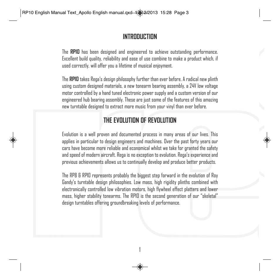 Introduction, The evolution of revolution | Rega RP10 User Manual | Page 4 / 20