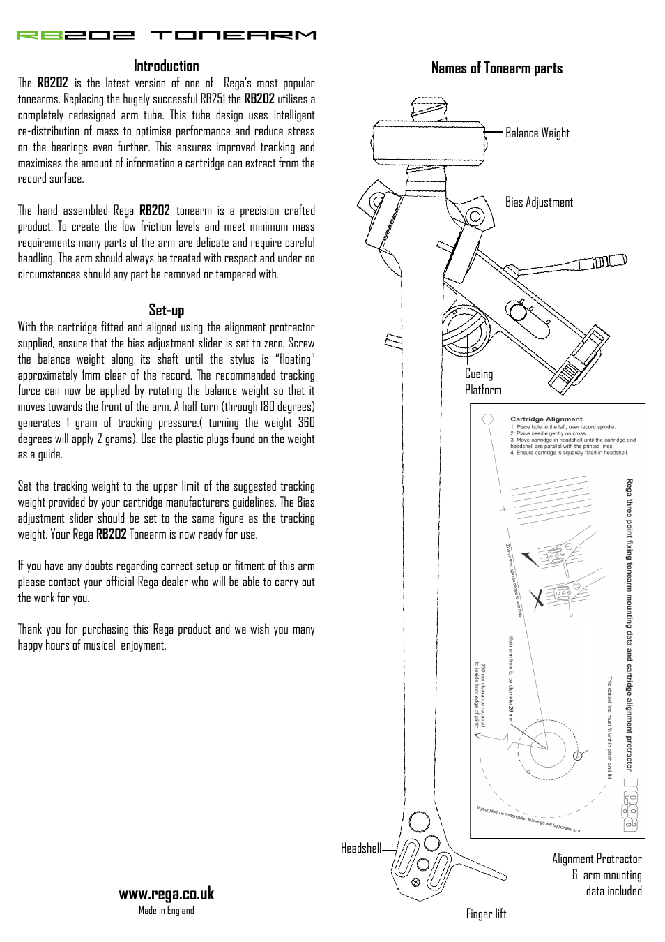 Rega RB202 User Manual | 2 pages