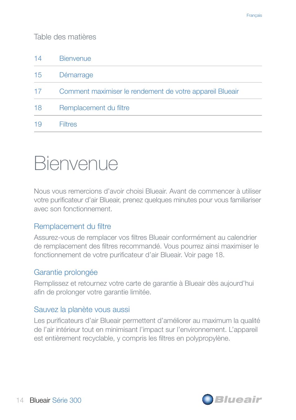 Bienvenue | Blueair 300 User Manual | Page 14 / 20
