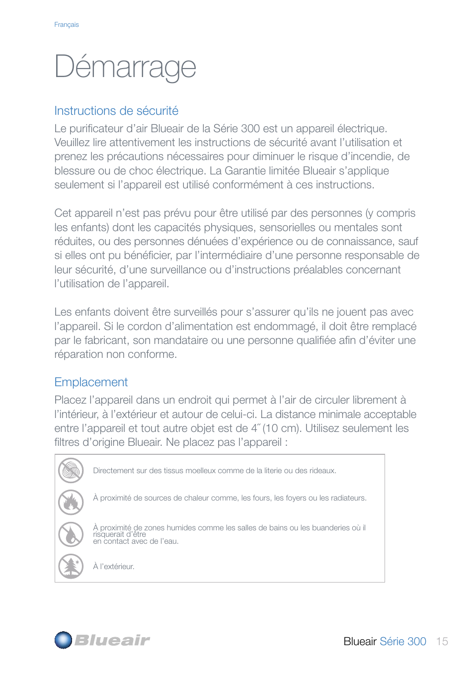Démarrage | Blueair 300 User Manual | Page 15 / 20