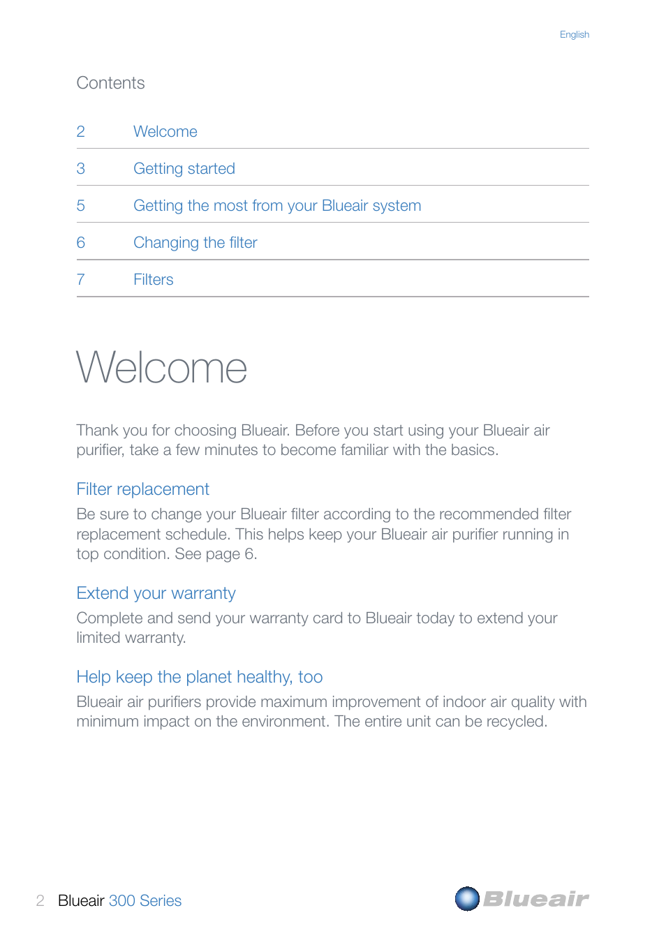 Welcome | Blueair 300 User Manual | Page 2 / 20