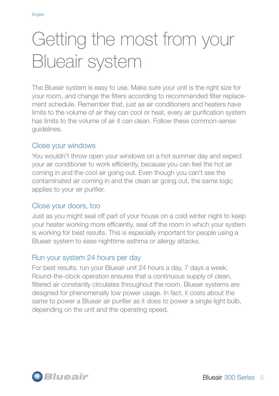 Getting the most from your blueair system | Blueair 300 User Manual | Page 5 / 20
