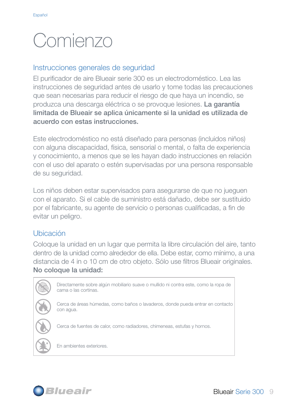 Comienzo | Blueair 300 User Manual | Page 9 / 20