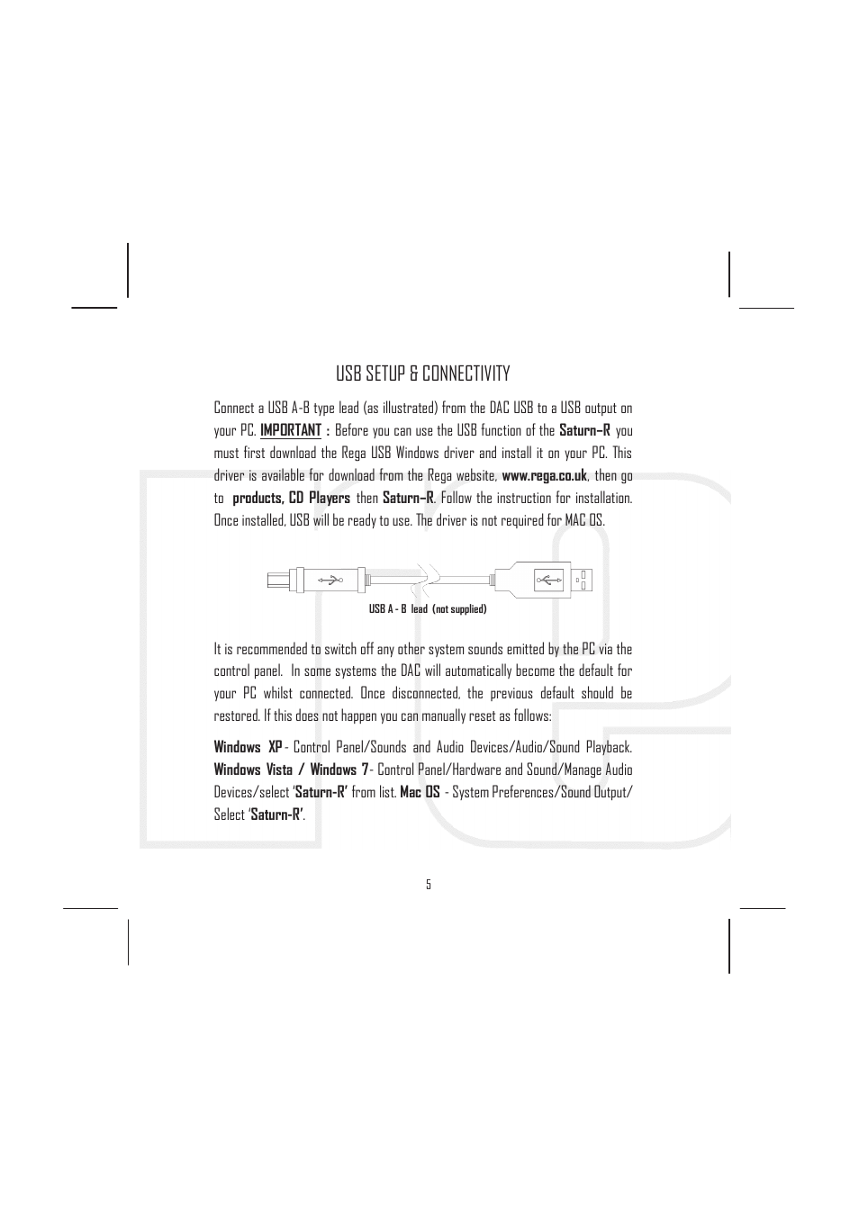 Usb setup & connectivity | Rega Saturn-R User Manual | Page 10 / 24