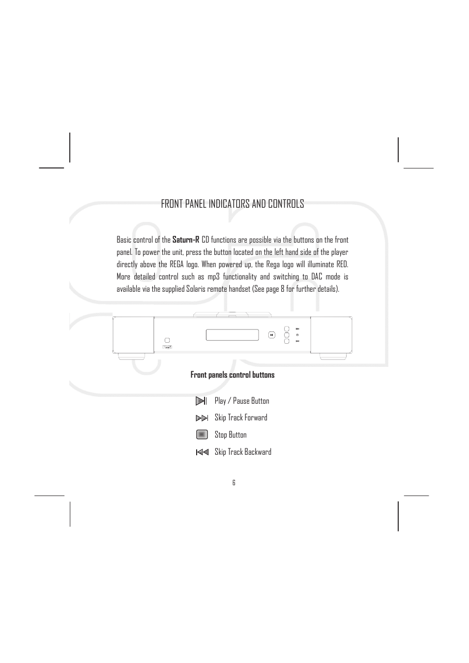 Front panel indicators and controls | Rega Saturn-R User Manual | Page 11 / 24