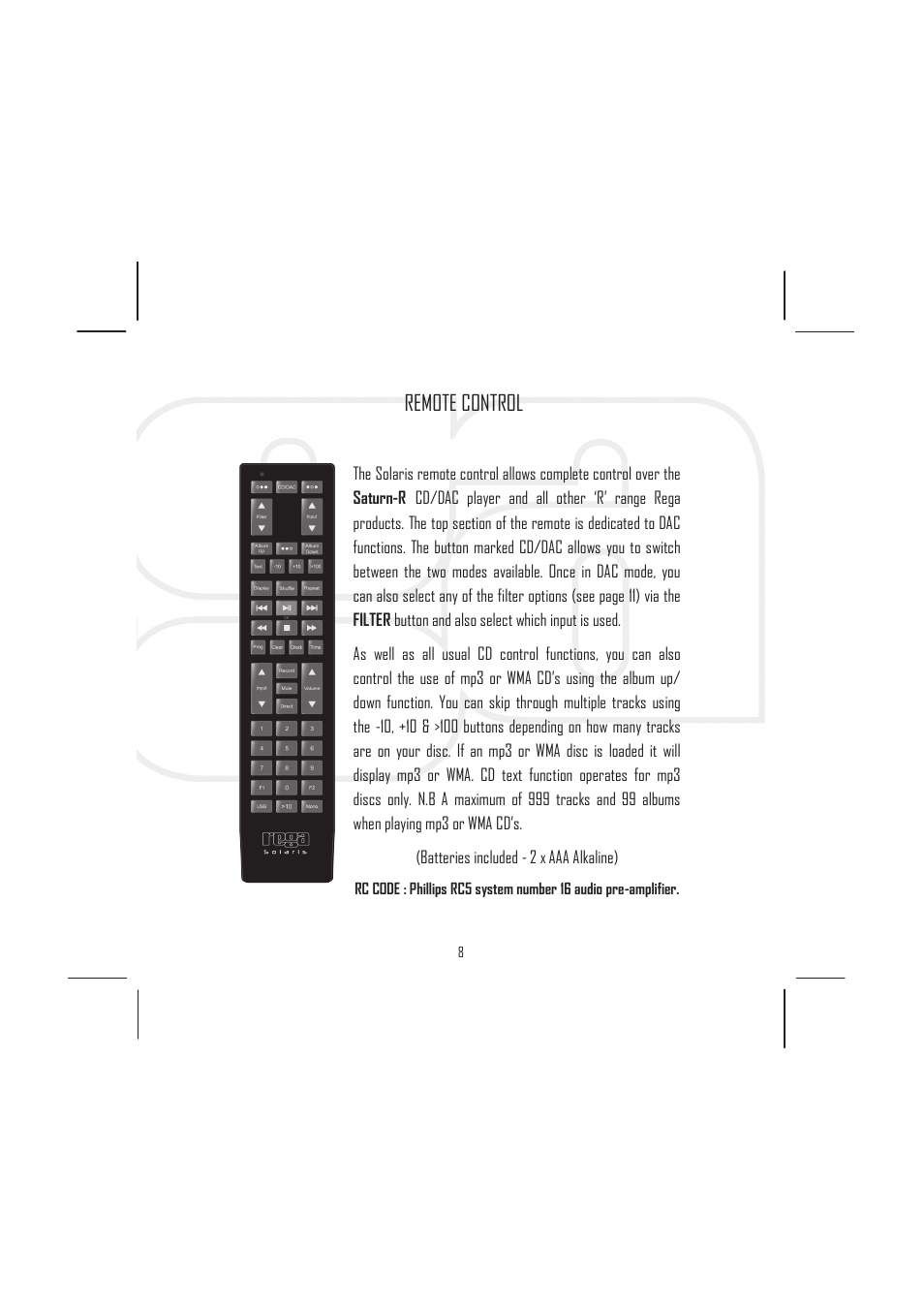 Remote control | Rega Saturn-R User Manual | Page 13 / 24