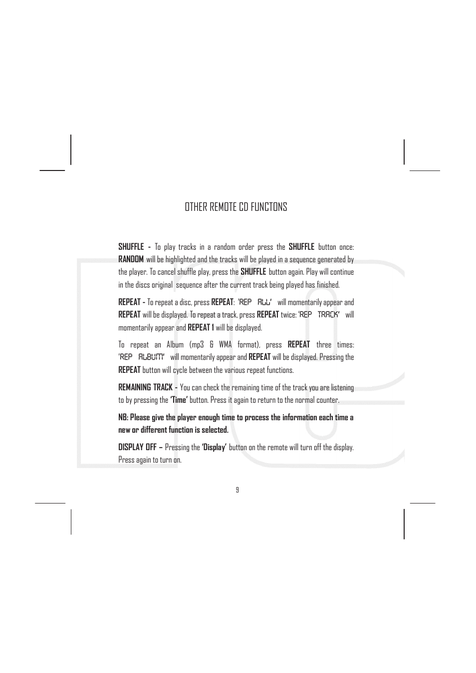 Other remote cd functons | Rega Saturn-R User Manual | Page 14 / 24