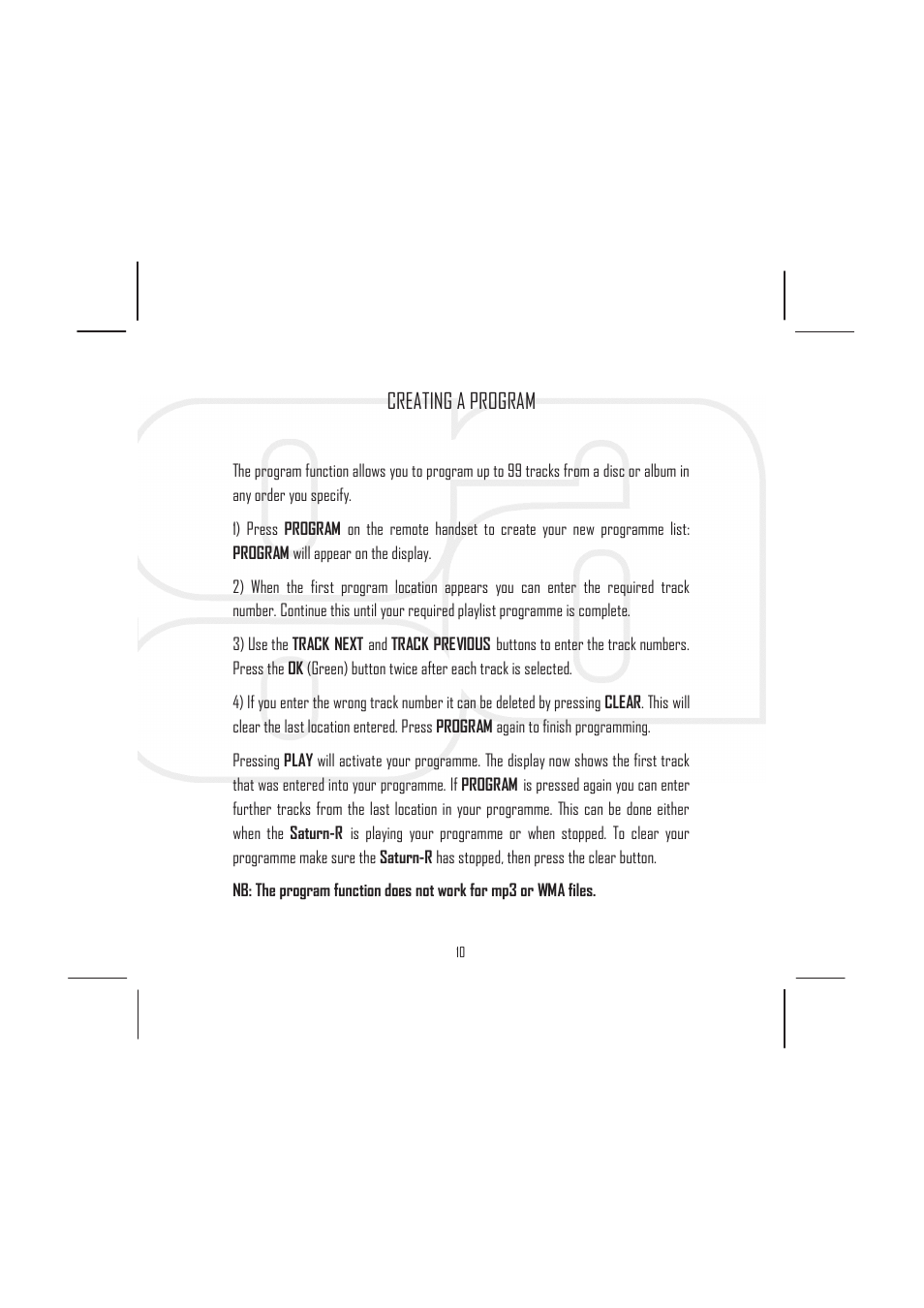 Creating a program | Rega Saturn-R User Manual | Page 15 / 24