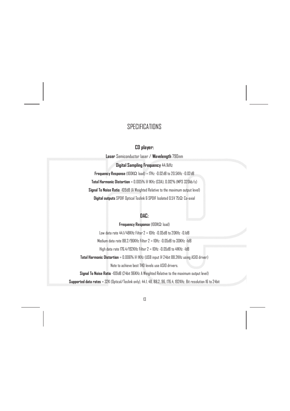 Specifications | Rega Saturn-R User Manual | Page 18 / 24
