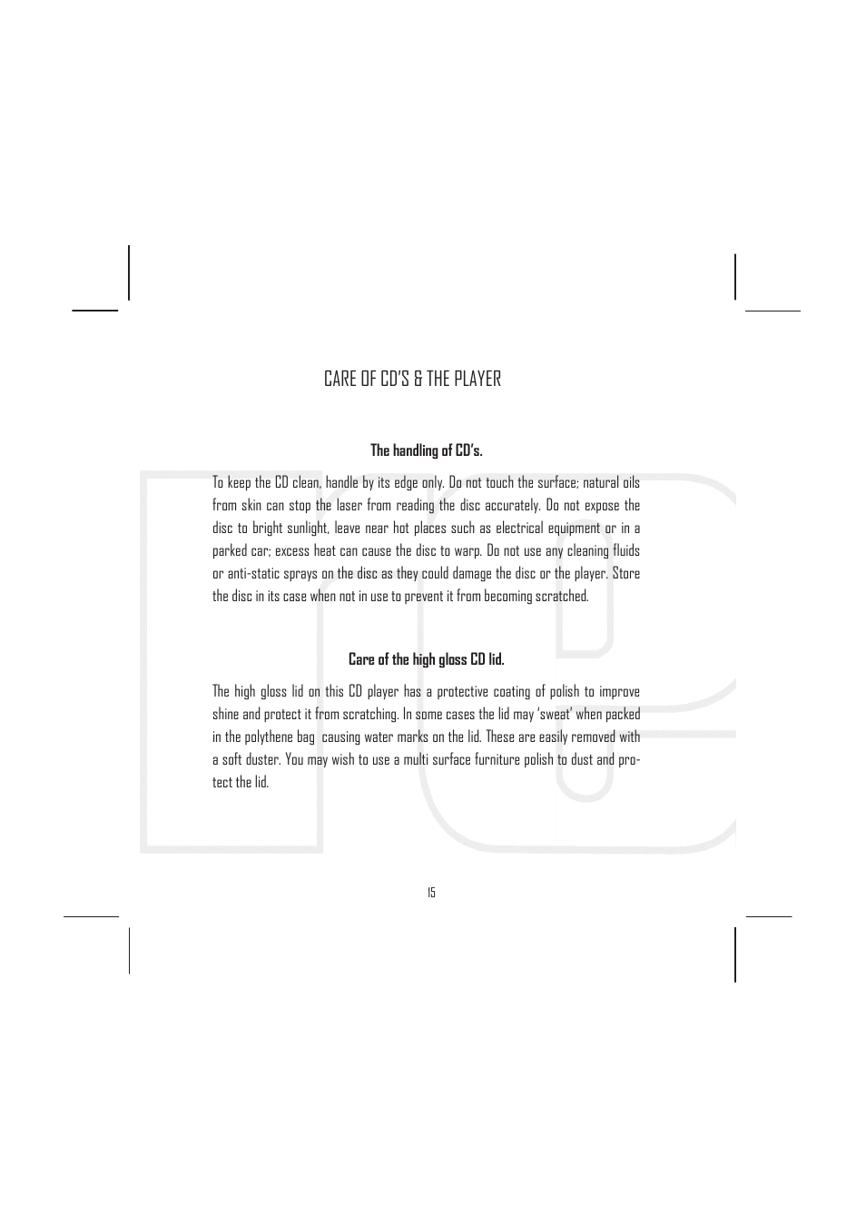 Care of cd’s & the player | Rega Saturn-R User Manual | Page 20 / 24