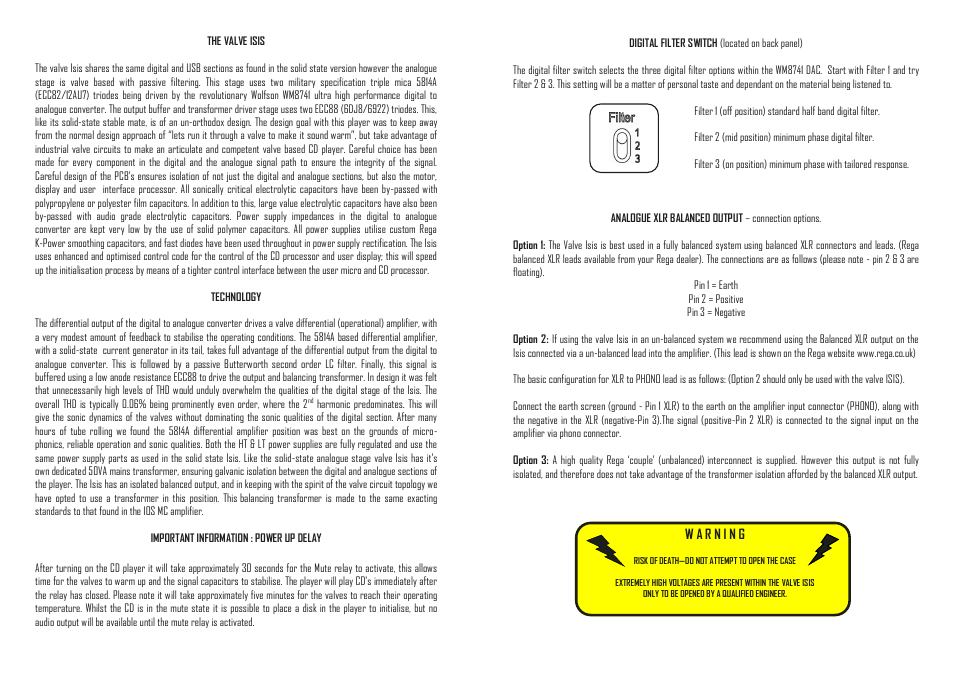 Rega Valve Isis User Manual | 1 page