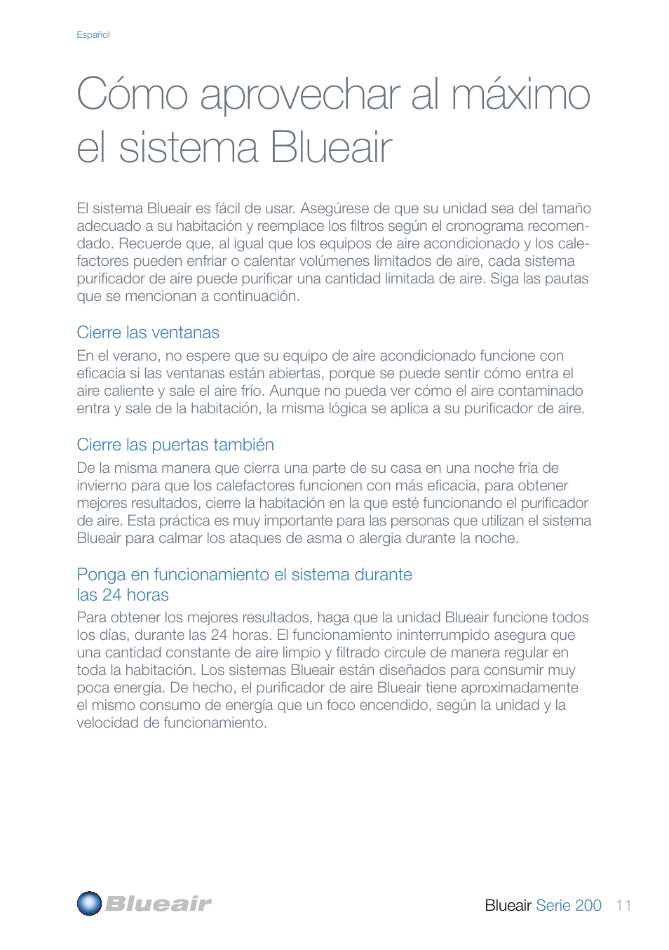 Cómo aprovechar al máximo el sistema blueair | Blueair 200 SERIES User Manual | Page 11 / 20