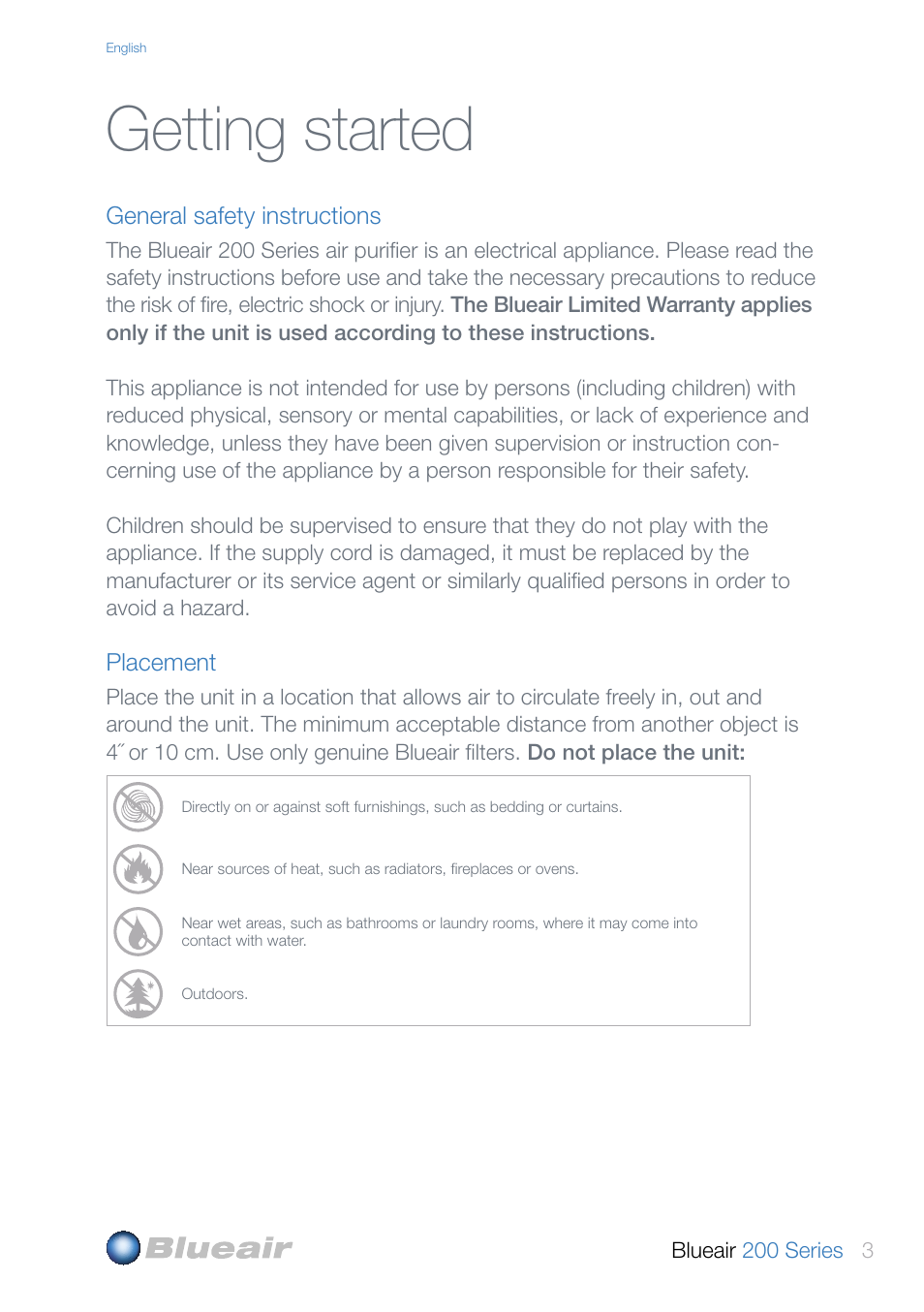 Getting started | Blueair 200 SERIES User Manual | Page 3 / 20