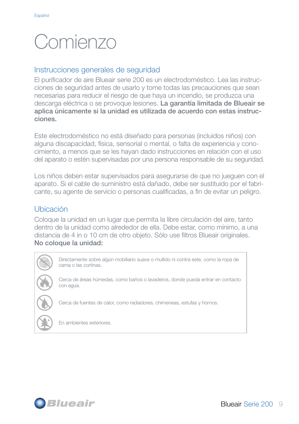 Comienzo | Blueair 200 SERIES User Manual | Page 9 / 20