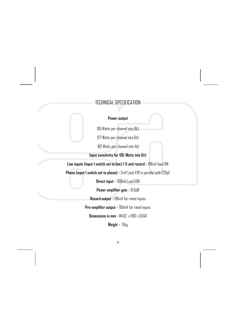 Technical specification | Rega Elicit-R User Manual | Page 17 / 20