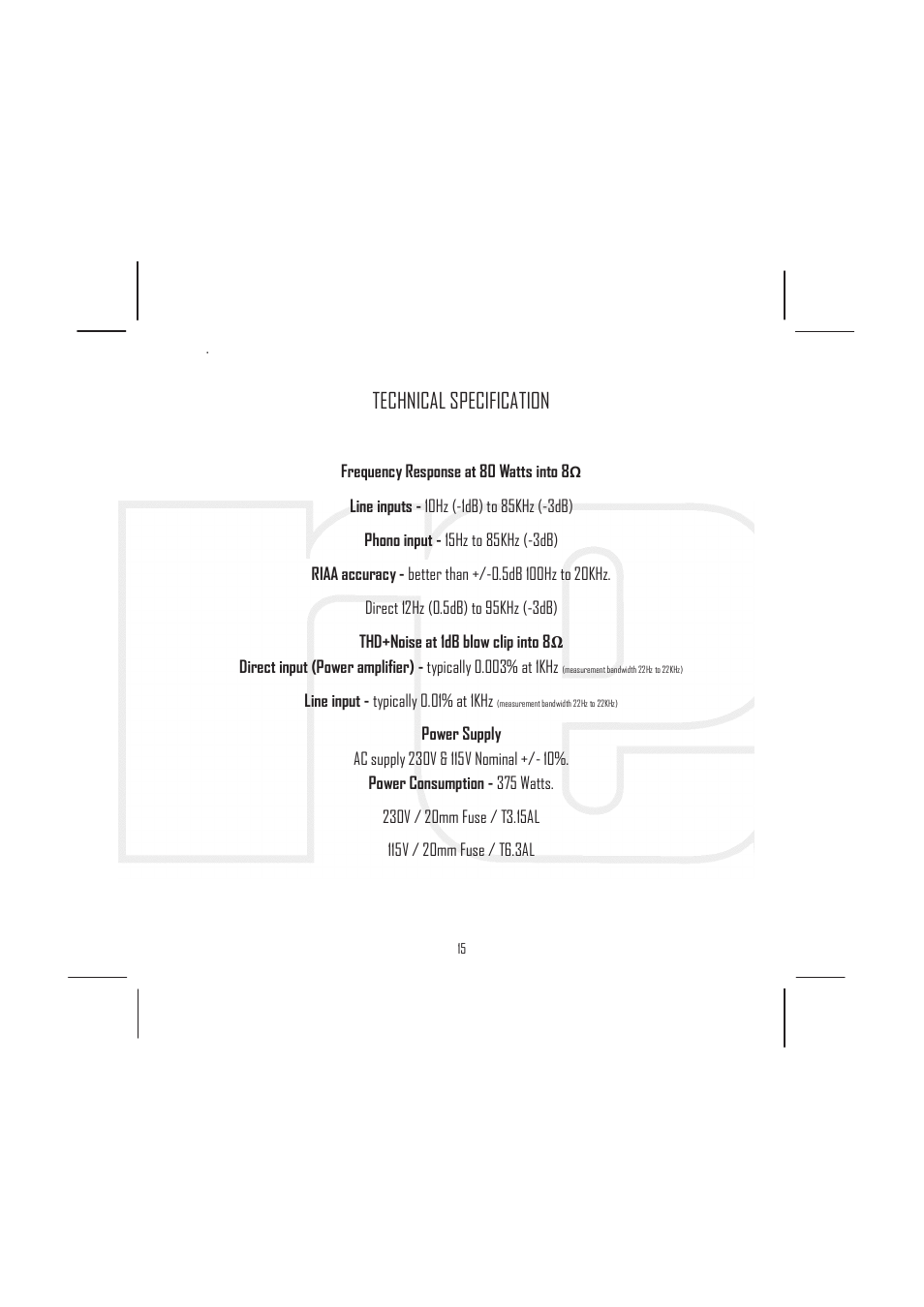 Technical specification | Rega Elicit-R User Manual | Page 18 / 20