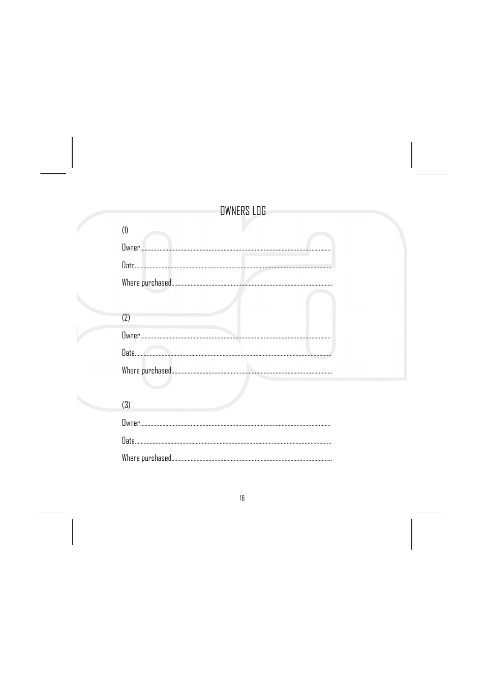 Owners log | Rega Elicit-R User Manual | Page 19 / 20