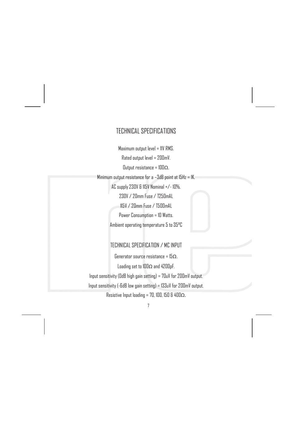 Technical specifications | Rega Aria User Manual | Page 10 / 16