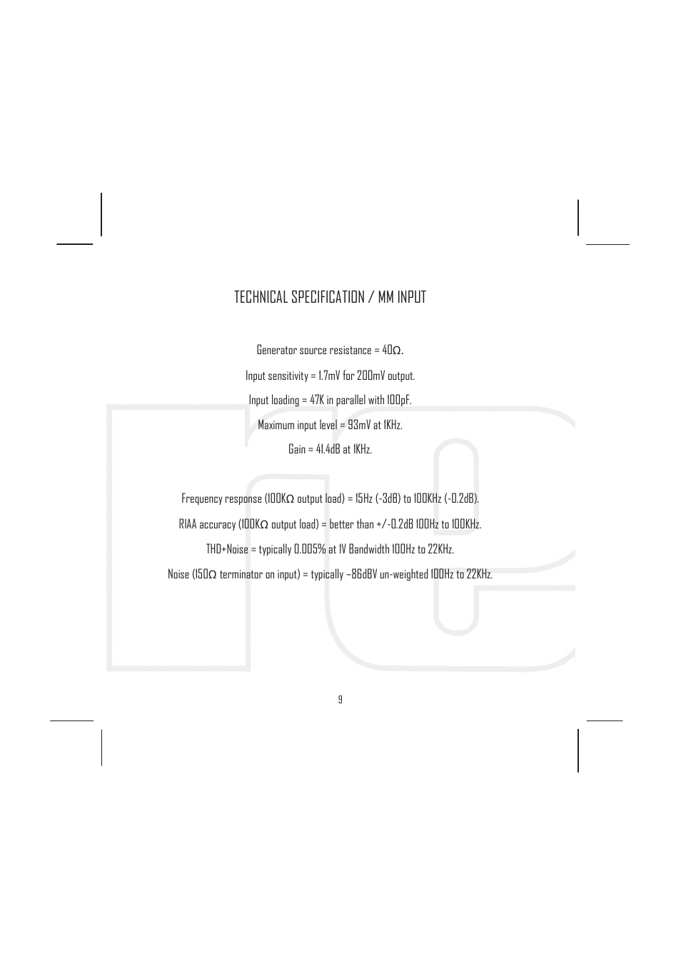 Technical specification / mm input | Rega Aria User Manual | Page 12 / 16