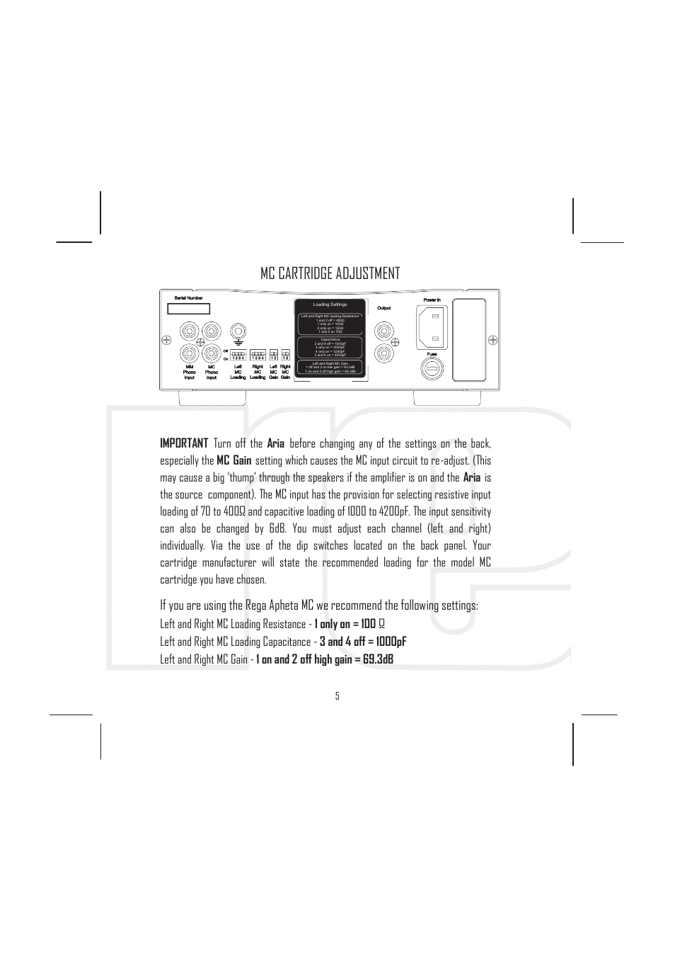 Mc cartridge adjustment | Rega Aria User Manual | Page 8 / 16