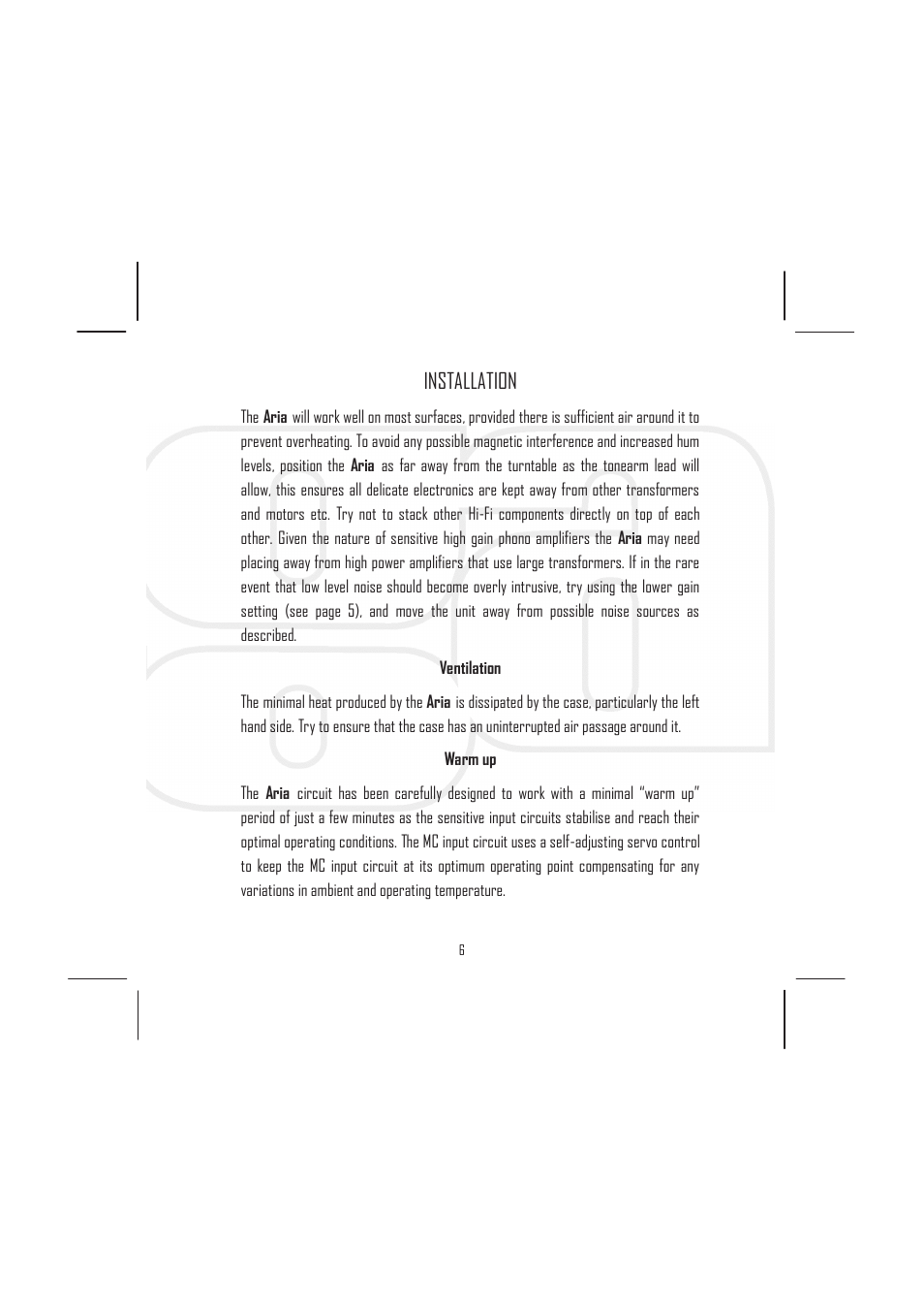 Installation | Rega Aria User Manual | Page 9 / 16