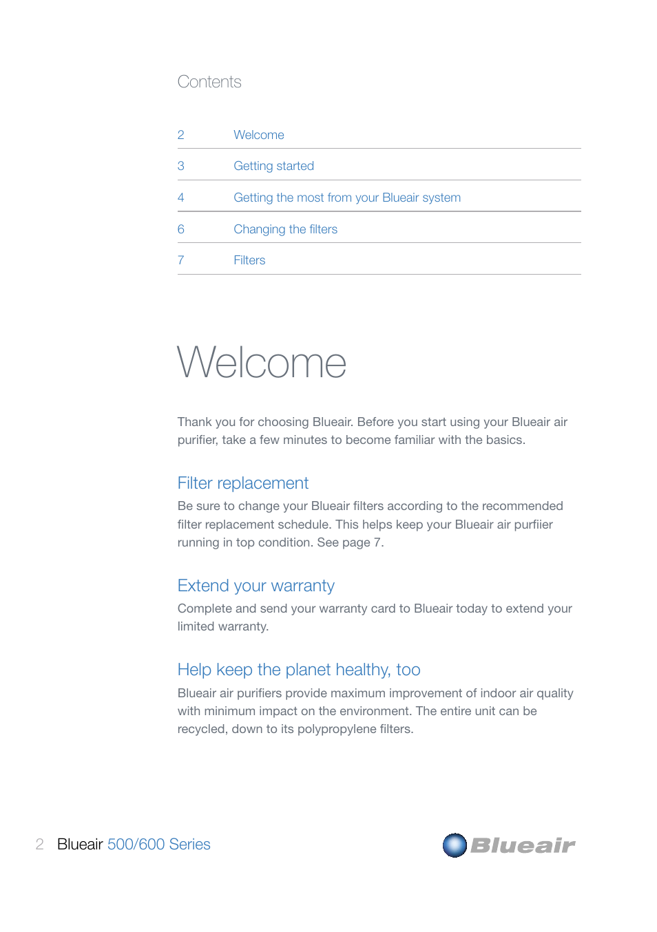 Welcome | Blueair 600 User Manual | Page 2 / 8