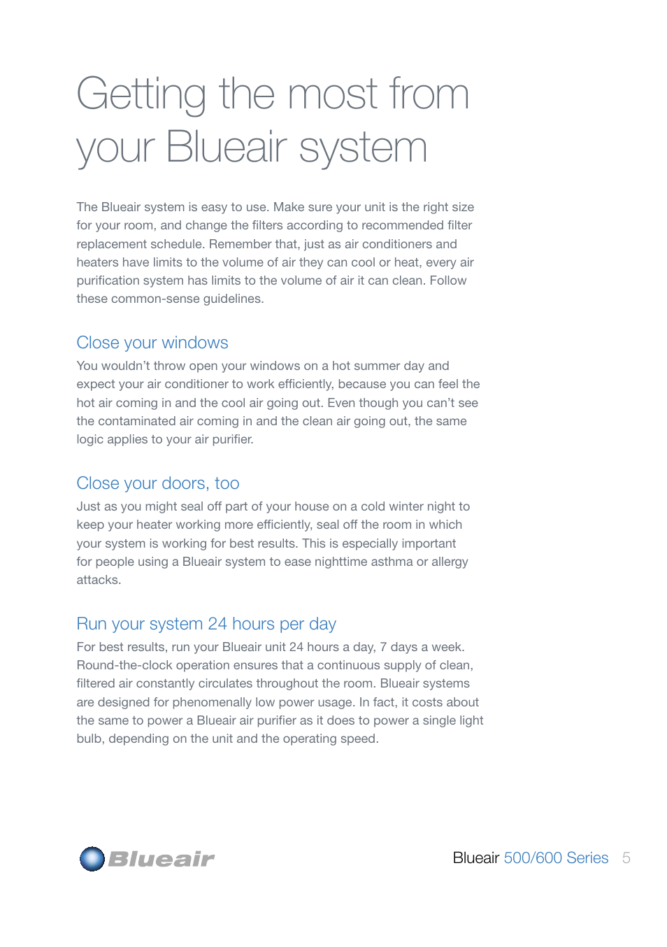 Getting the most from your blueair system | Blueair 600 User Manual | Page 5 / 8