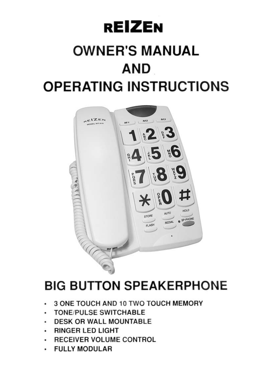 Reizen Big Button Speaker Phone User Manual | 4 pages