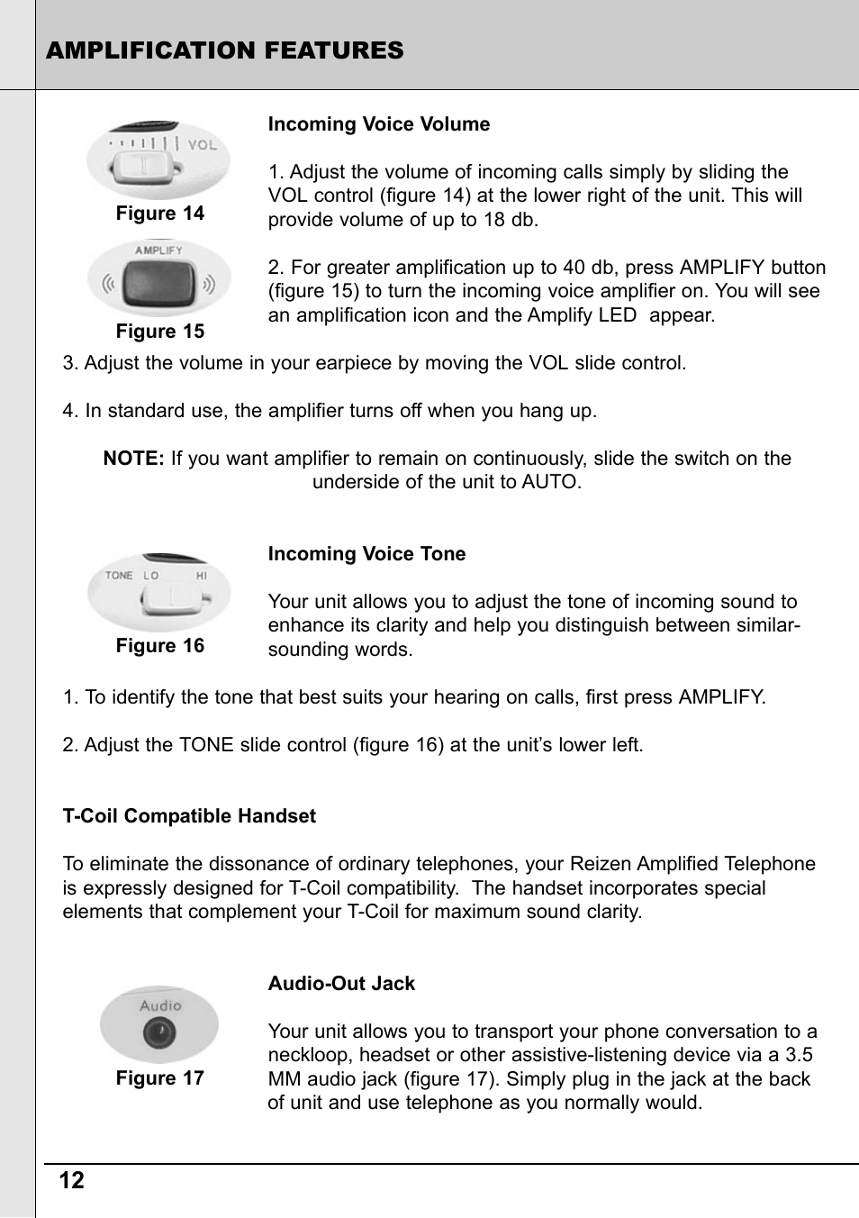 12 amplification features | Reizen RE-40 Amplified Telephone User Manual | Page 12 / 16