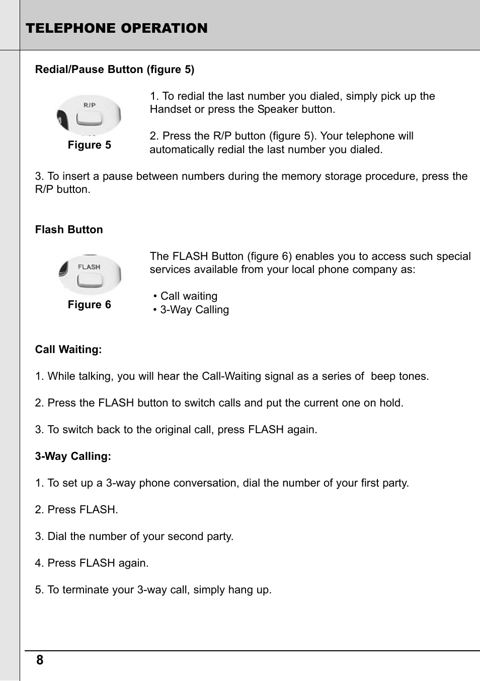 8telephone operation | Reizen RE-40 Amplified Telephone User Manual | Page 8 / 16