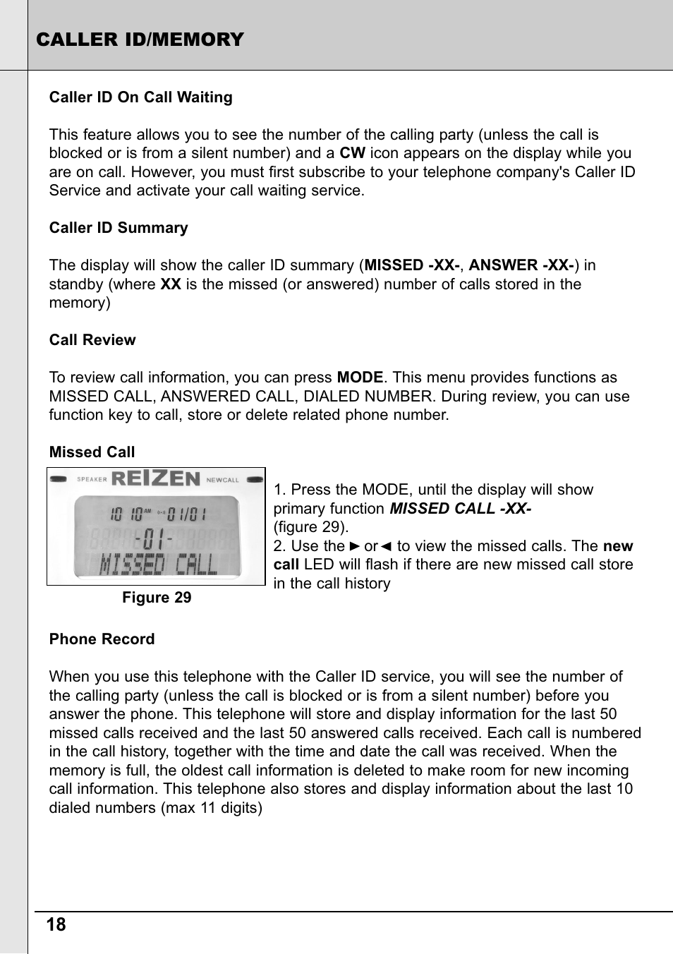 Reizen RE-50 Amplified Telephone User Manual | Page 18 / 28