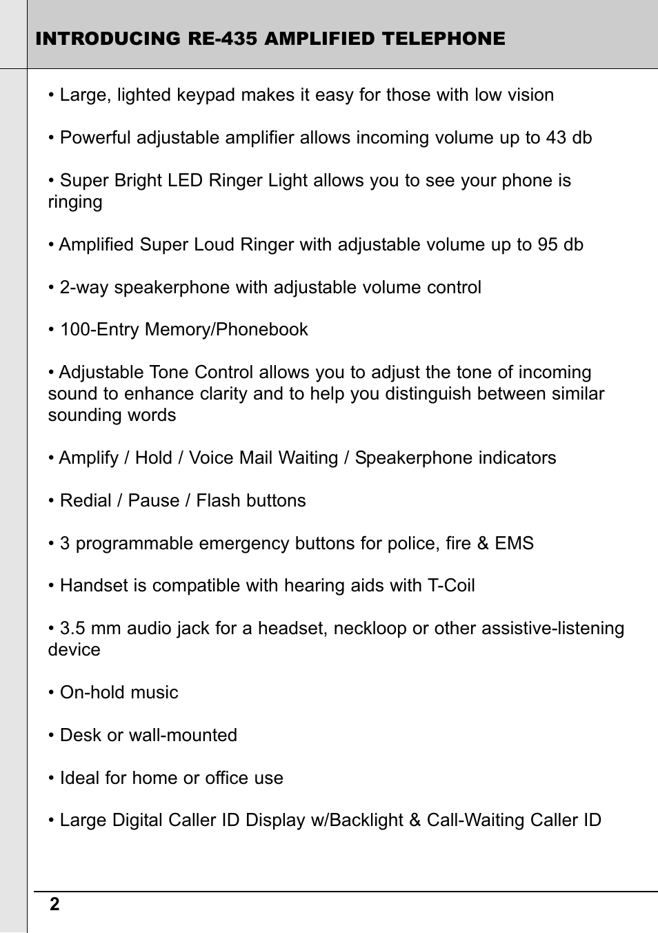 Reizen RE-50 Amplified Telephone User Manual | Page 2 / 28