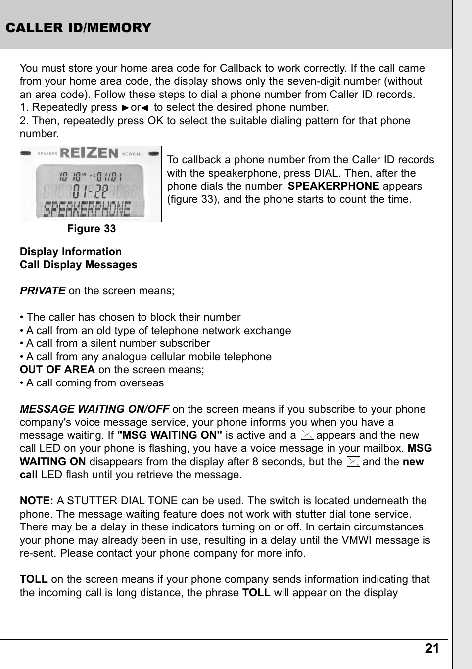 Reizen RE-50 Amplified Telephone User Manual | Page 21 / 28