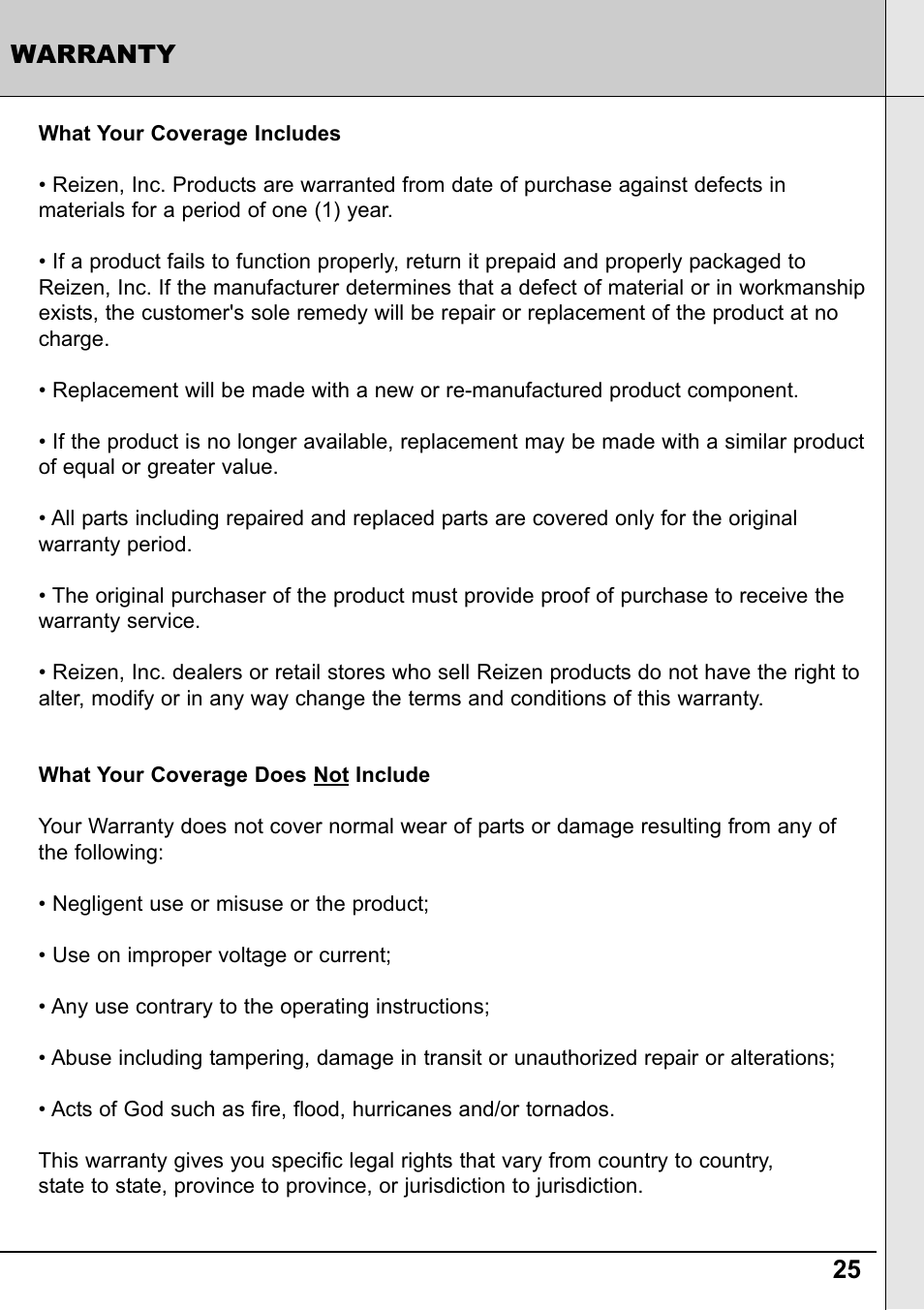 25 warranty | Reizen RE-50 Amplified Telephone User Manual | Page 25 / 28