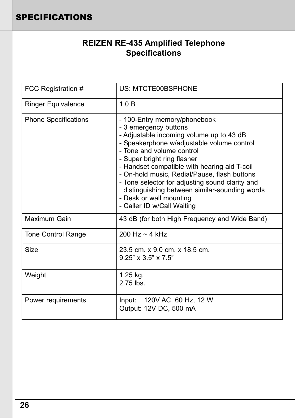 Reizen RE-50 Amplified Telephone User Manual | Page 26 / 28