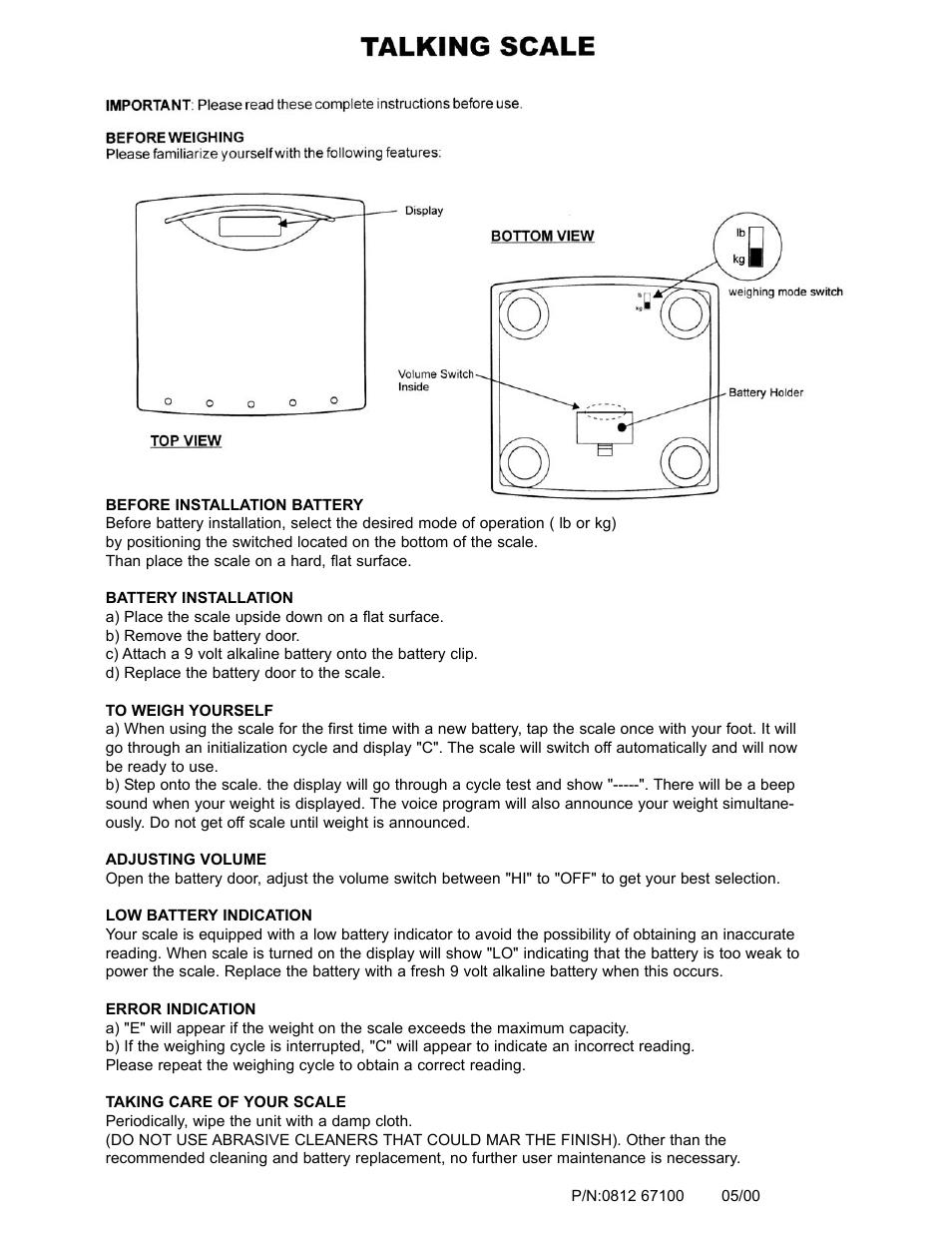 Reizen Talking Weight Scale User Manual | 1 page