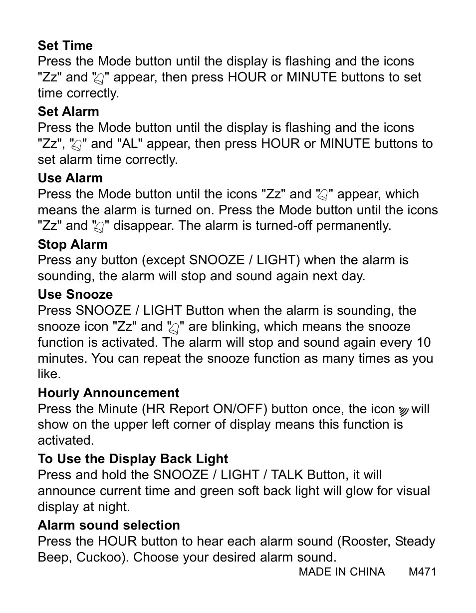 Reizen Talking Alarm Clock User Manual | Page 2 / 2