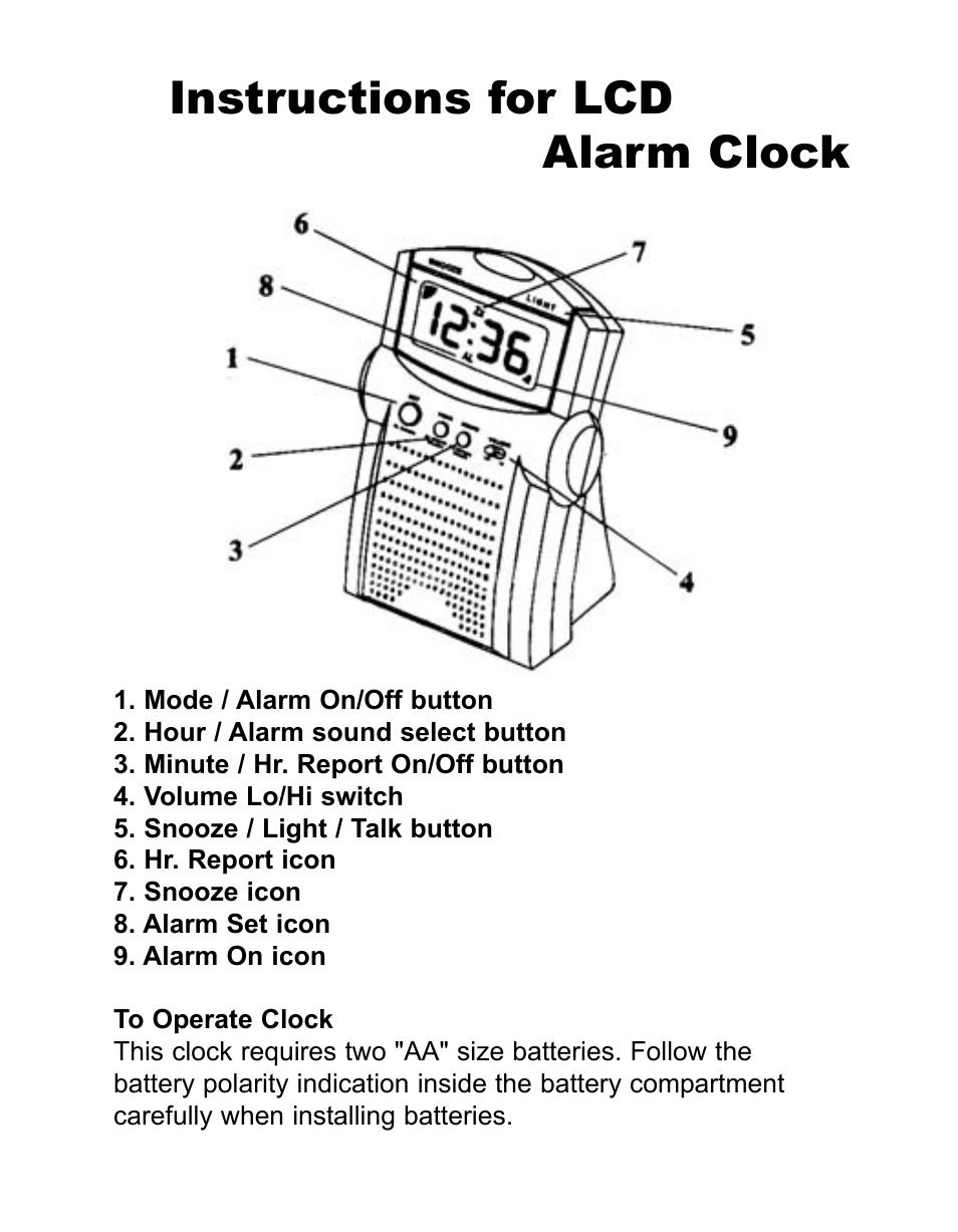 Reizen Traveler's LCD Talking Alarm Clock User Manual | 2 pages