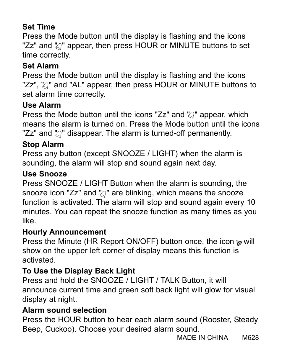 Reizen Traveler's LCD Talking Alarm Clock User Manual | Page 2 / 2