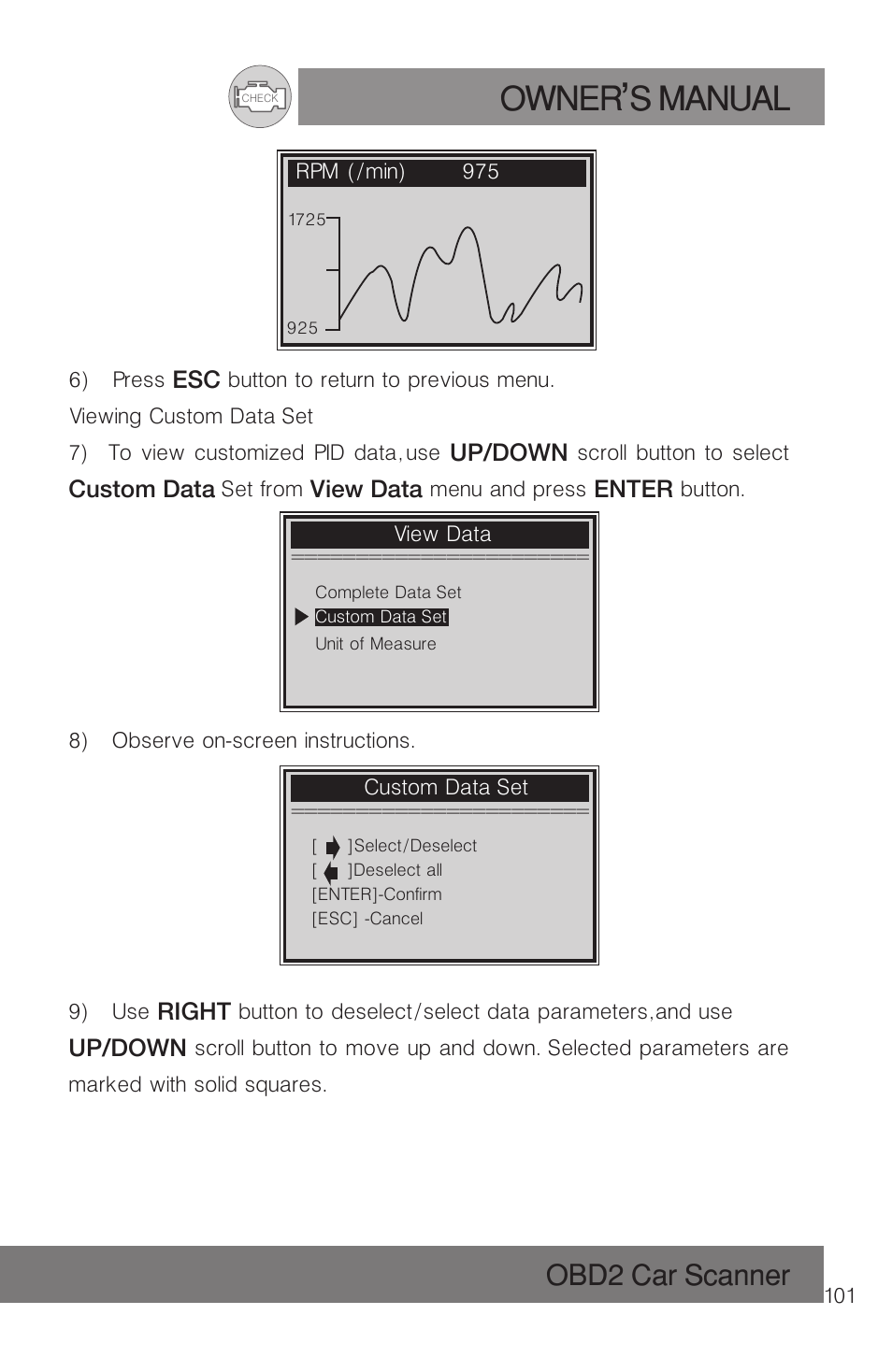 Owner s manual, Obd2 car scanner | Roadi RDT51 User Manual | Page 105 / 186