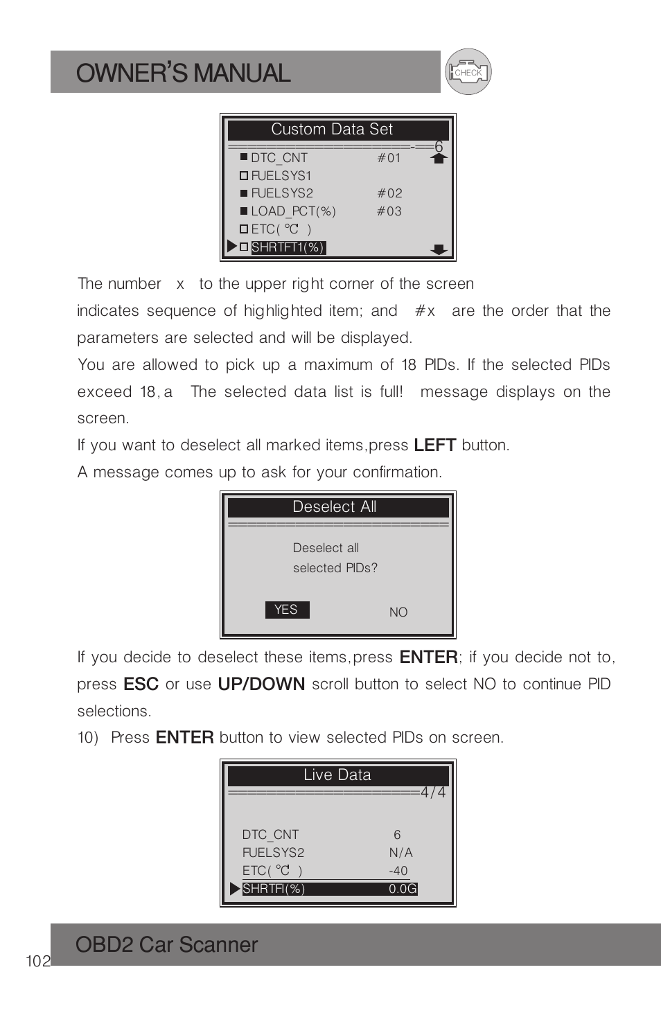 Owner s manual, Obd2 car scanner | Roadi RDT51 User Manual | Page 106 / 186