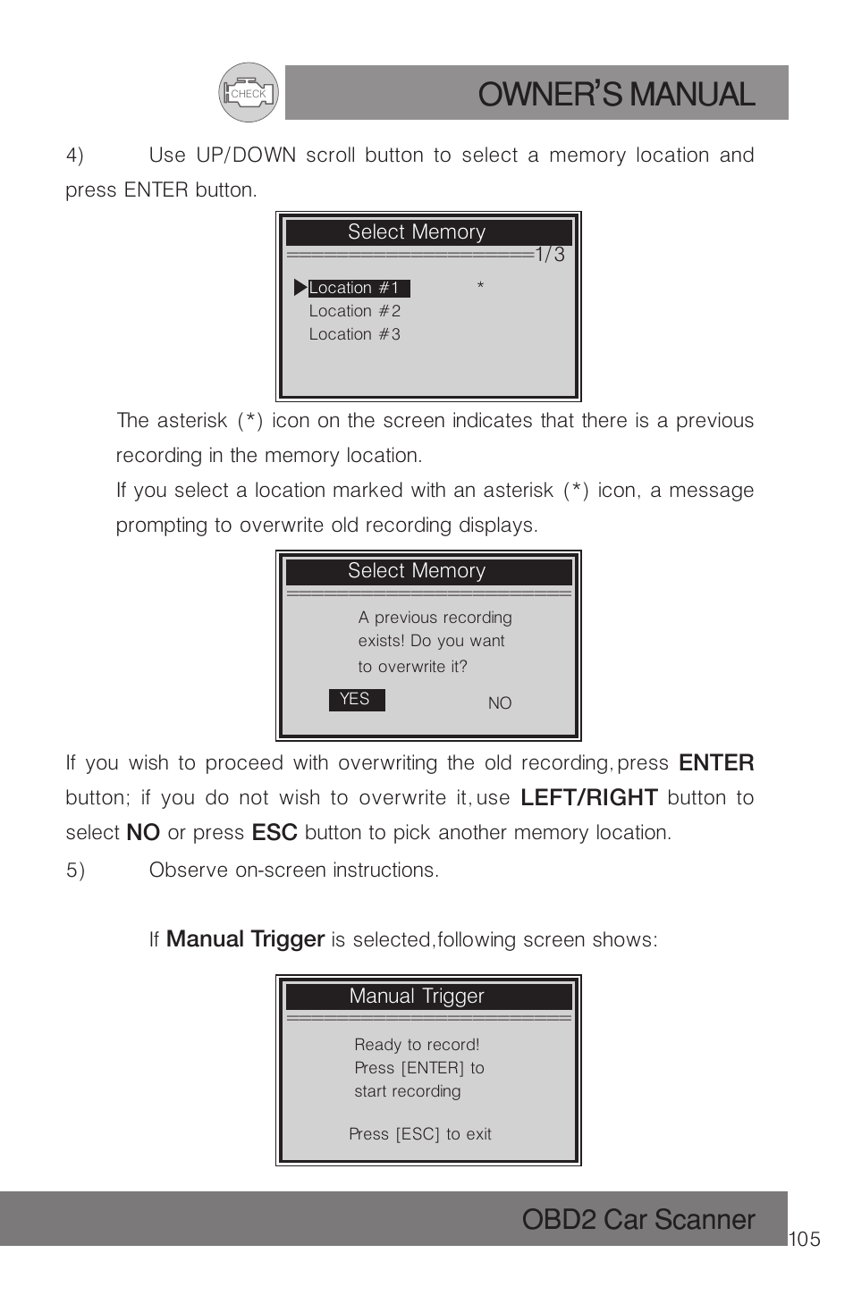 Owner s manual, Obd2 car scanner | Roadi RDT51 User Manual | Page 109 / 186