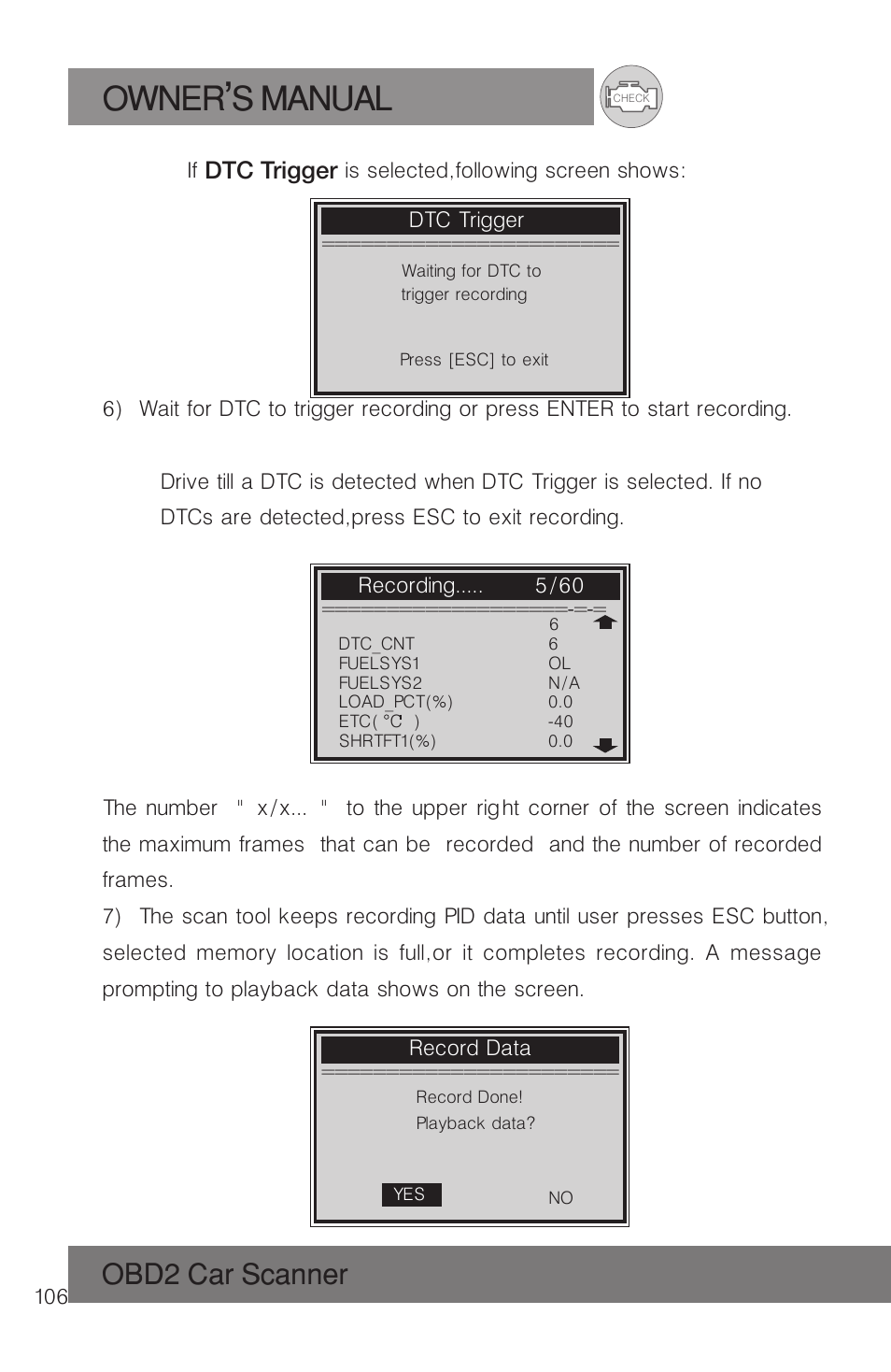 Owner s manual, Obd2 car scanner | Roadi RDT51 User Manual | Page 110 / 186