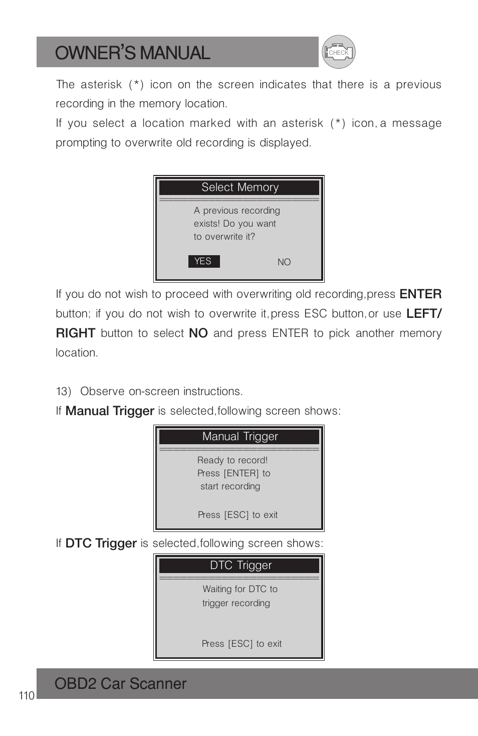 Owner s manual, Obd2 car scanner | Roadi RDT51 User Manual | Page 114 / 186