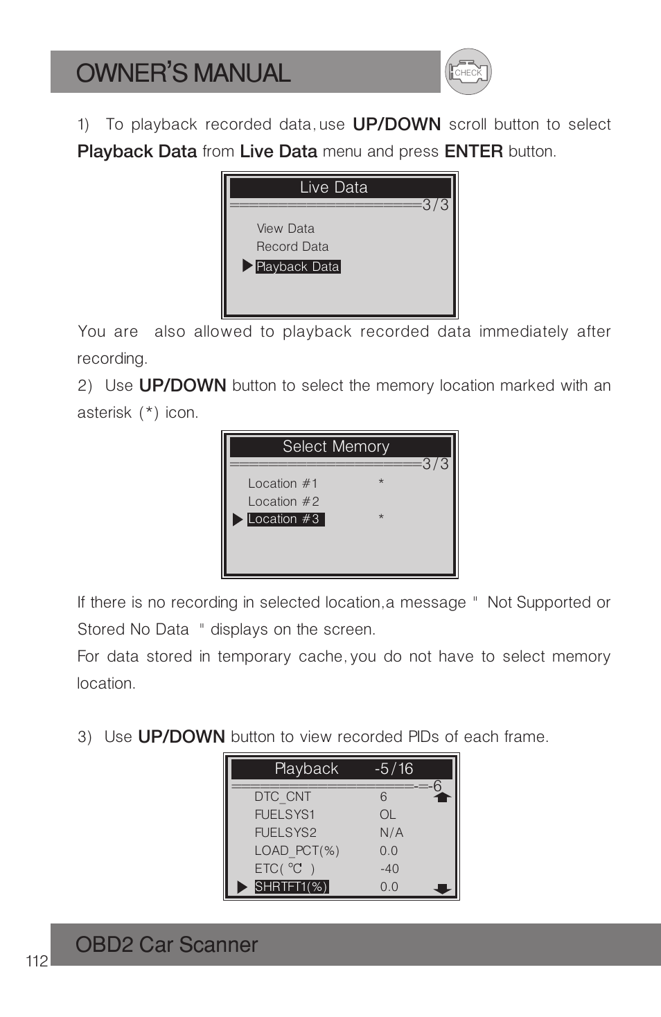 Owner s manual, Obd2 car scanner | Roadi RDT51 User Manual | Page 116 / 186