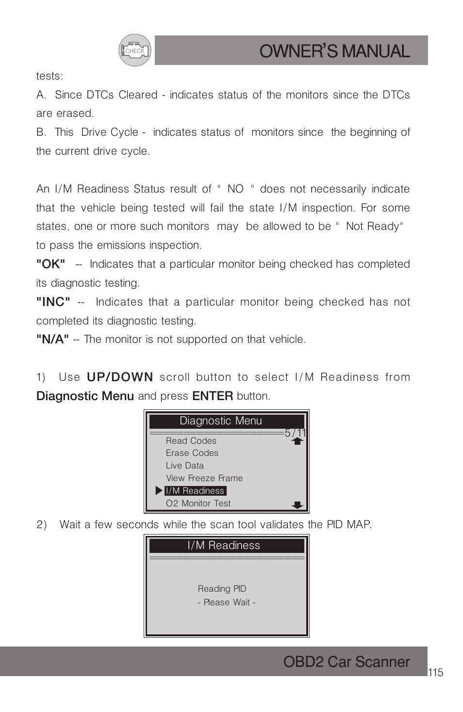 Owner s manual, Obd2 car scanner | Roadi RDT51 User Manual | Page 119 / 186