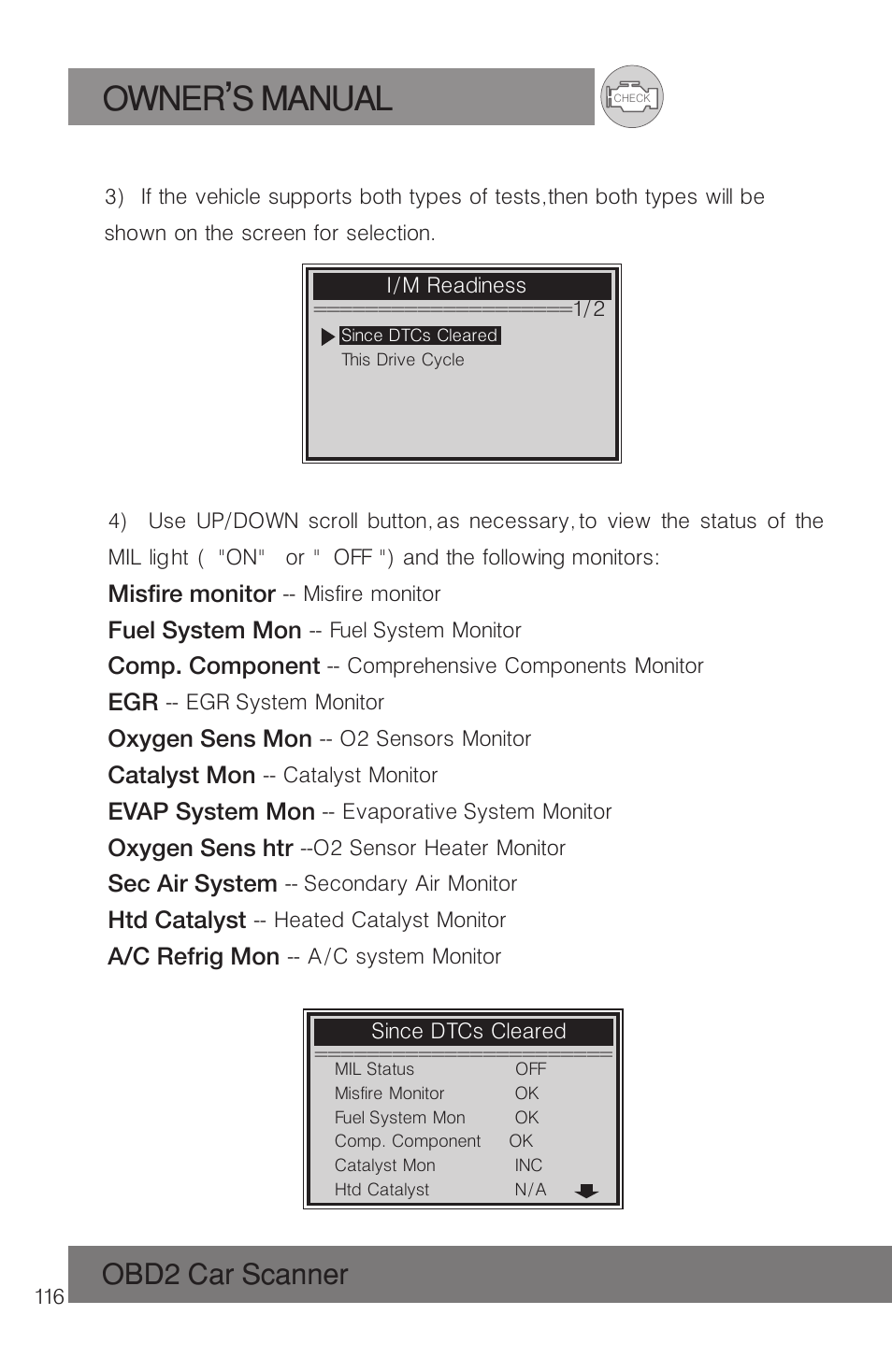 Owner s manual, Obd2 car scanner | Roadi RDT51 User Manual | Page 120 / 186