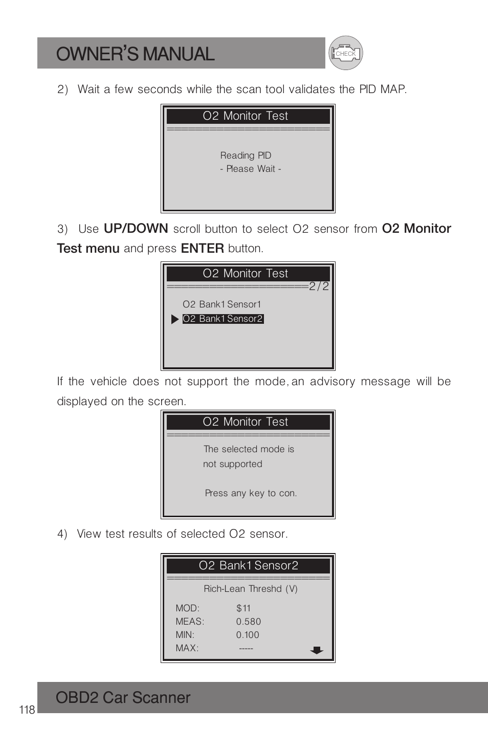Owner s manual, Obd2 car scanner | Roadi RDT51 User Manual | Page 122 / 186