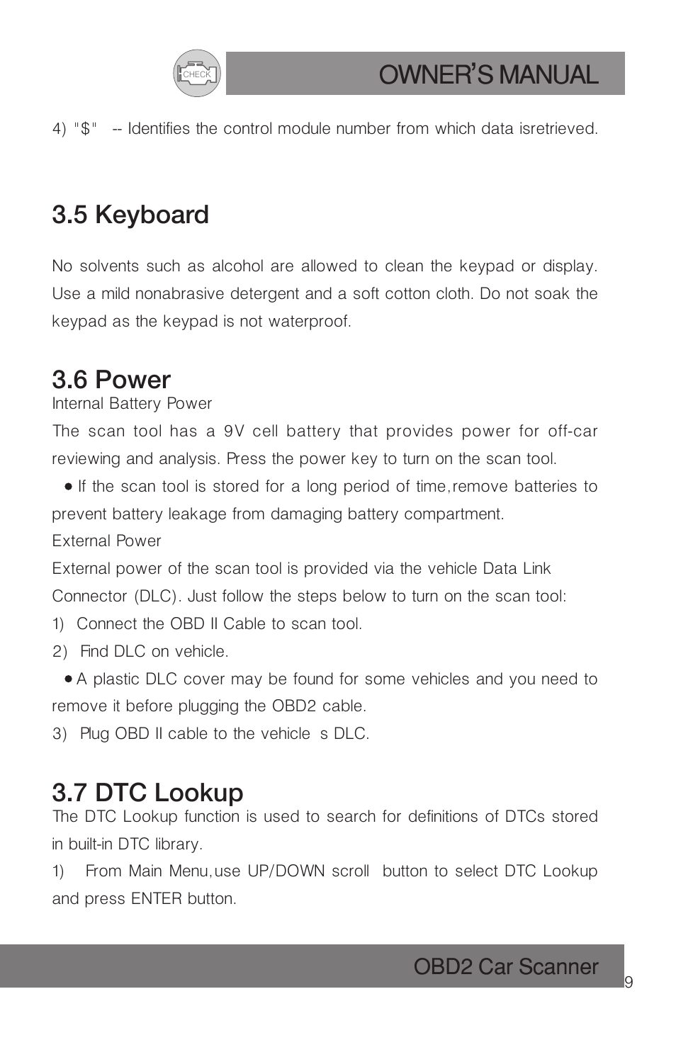 Owner s manual, 5 keyboard, 6 power | 7 dtc lookup, Obd2 car scanner | Roadi RDT51 User Manual | Page 13 / 186