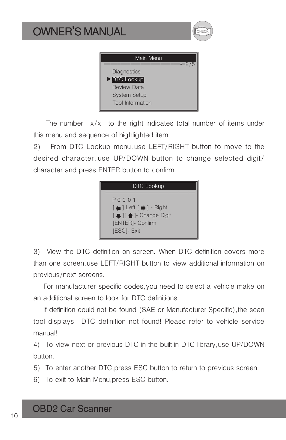 Owner s manual, Obd2 car scanner | Roadi RDT51 User Manual | Page 14 / 186